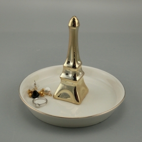 aranyozott fehér kerámia eiffel torony ékszeres tányérgyűrű tartó