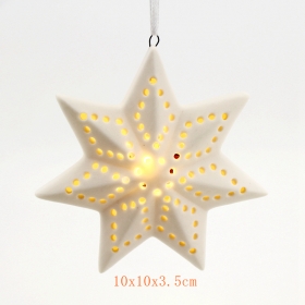 kerámia karácsonyfa csillag bisquie fehér led fény