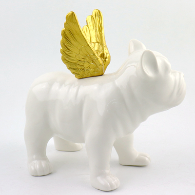 Bulldog with Wings Black White Ornament Statue Figure