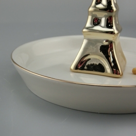 aranyozott fehér kerámia eiffel torony ékszeres tányérgyűrű tartó
