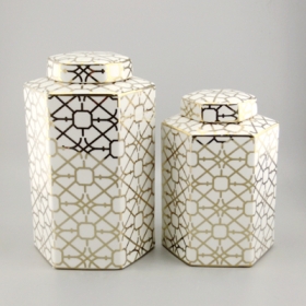 Gold pattern ceramic canister with lid