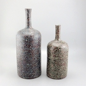 Narrow neck ceramic vase set of two