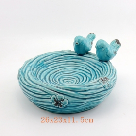 Turquoise Ceramic Nest Shaped Bird Feeder